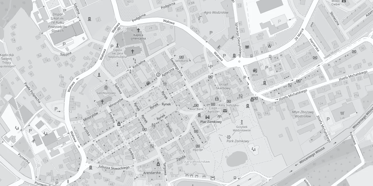 Mapa okolicy kancelarii: św. Jana 7/1, 44-300 Wodzisław Śląski